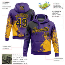 Загрузить изображение в средство просмотра галереи, Custom Stitched Purple Black-Gold 3D Pattern Design Abstract Brush Stroke Sports Pullover Sweatshirt Hoodie
