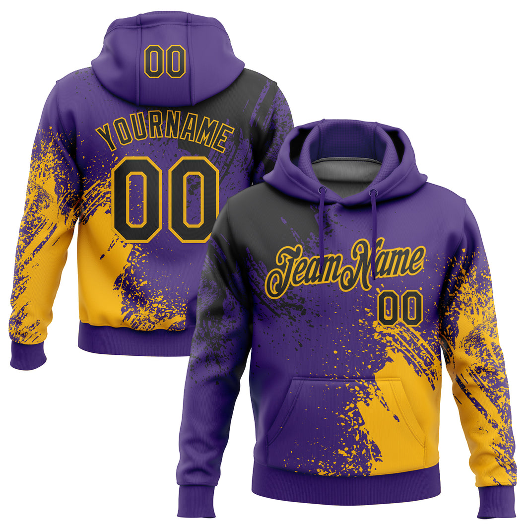 Custom Stitched Purple Black-Gold 3D Pattern Design Abstract Brush Stroke Sports Pullover Sweatshirt Hoodie