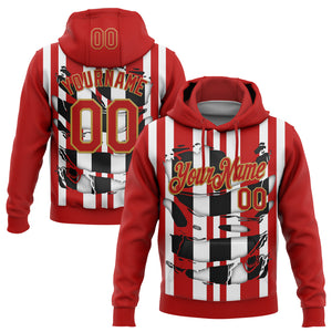 Custom Stitched Red White Black-Old Gold 3D Pattern Design Stripe Sports Pullover Sweatshirt Hoodie