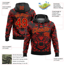 Load image into Gallery viewer, Custom Stitched Black Red-Old Gold 3D Pattern Design Geometric Shape Sports Pullover Sweatshirt Hoodie
