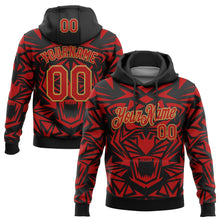 Load image into Gallery viewer, Custom Stitched Black Red-Old Gold 3D Pattern Design Geometric Shape Sports Pullover Sweatshirt Hoodie
