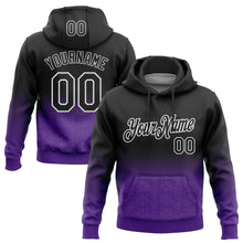 Load image into Gallery viewer, Custom Stitched Black Purple-White 3D Pattern Design Fade Floral Sports Pullover Sweatshirt Hoodie
