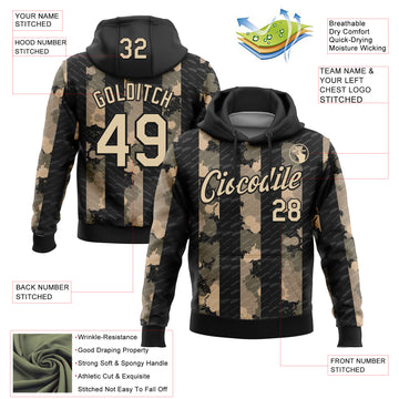 Custom Stitched Black City Cream 3D Pattern Design Line Sports Pullover Sweatshirt Hoodie