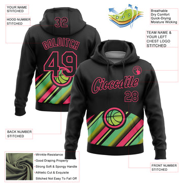 Custom Stitched Black Green-Neon Pink 3D Pattern Design Ball Sports Pullover Sweatshirt Hoodie