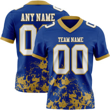 Загрузить изображение в средство просмотра галереи, Custom Royal White-Old Gold 3D Pattern Splash Authentic Football Jersey
