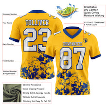 Загрузить изображение в средство просмотра галереи, Custom Gold White-Royal 3D Pattern Splash Authentic Football Jersey
