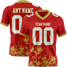 Загрузить изображение в средство просмотра галереи, Custom Red White-Old Gold 3D Pattern Splash Authentic Football Jersey
