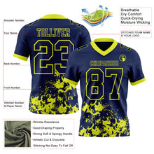 Загрузить изображение в средство просмотра галереи, Custom Navy Neon Yellow 3D Pattern Splash Authentic Football Jersey
