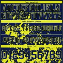 Загрузить изображение в средство просмотра галереи, Custom Navy Neon Yellow 3D Pattern Splash Authentic Football Jersey
