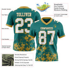 Load image into Gallery viewer, Custom Teal White-Old Gold 3D Pattern Splash Authentic Football Jersey
