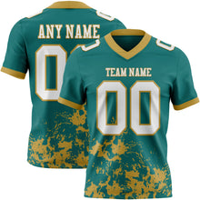 Load image into Gallery viewer, Custom Teal White-Old Gold 3D Pattern Splash Authentic Football Jersey
