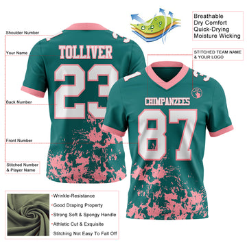 Custom Teal White-Medium Pink 3D Pattern Splash Authentic Football Jersey