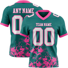 Load image into Gallery viewer, Custom Teal White-Pink 3D Pattern Splash Authentic Football Jersey
