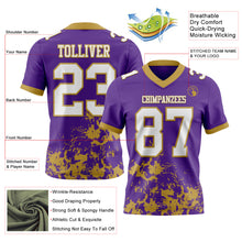 Загрузить изображение в средство просмотра галереи, Custom Purple White-Old Gold 3D Pattern Splash Authentic Football Jersey
