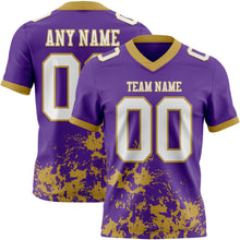 Загрузить изображение в средство просмотра галереи, Custom Purple White-Old Gold 3D Pattern Splash Authentic Football Jersey
