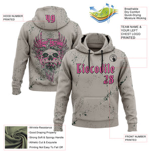 Custom Gray Pink-Black 3D Skull Gothic Destroyer Vintage Grunge Art Sports Pullover Sweatshirt Hoodie