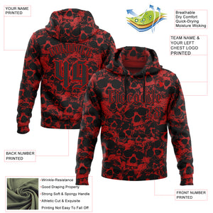 Custom Red Black 3D Skull Gothic Vintage Sports Pullover Sweatshirt Hoodie
