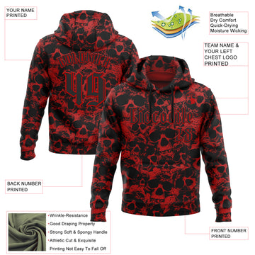 Custom Red Black 3D Skull Gothic Vintage Sports Pullover Sweatshirt Hoodie