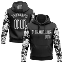 Load image into Gallery viewer, Custom Black White 3D Skull Roses Gothic Sports Pullover Sweatshirt Hoodie
