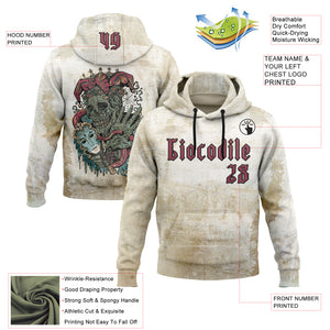 Custom Brown Pink-Black 3D Skull Gothic Clown Vintage Grunge Art Sports Pullover Sweatshirt Hoodie