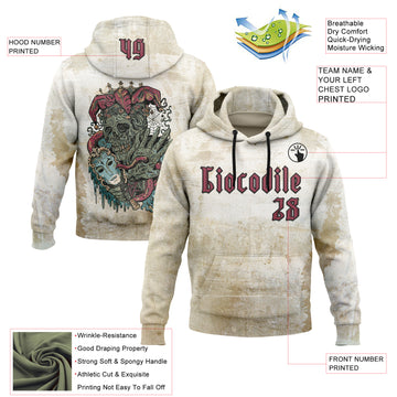 Custom Brown Pink-Black 3D Skull Gothic Clown Vintage Grunge Art Sports Pullover Sweatshirt Hoodie