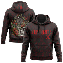 Load image into Gallery viewer, Custom Black Red 3D Skull Roses Gothic Royalty Crow Floral Sports Pullover Sweatshirt Hoodie
