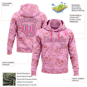 Custom Pink White-Black 3D Skull Roses Gothic Vintage Sports Pullover Sweatshirt Hoodie