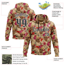 Load image into Gallery viewer, Custom Brown Black-White 3D Skull Roses Gothic Floral Vintage Sports Pullover Sweatshirt Hoodie
