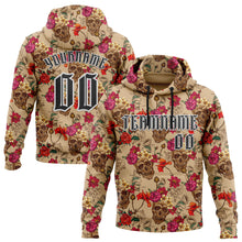 Load image into Gallery viewer, Custom Brown Black-White 3D Skull Roses Gothic Floral Vintage Sports Pullover Sweatshirt Hoodie

