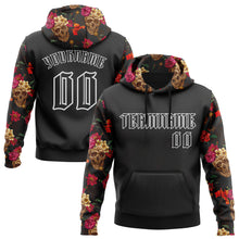 Load image into Gallery viewer, Custom Black White 3D Skull Roses Gothic Floral Vintage Sports Pullover Sweatshirt Hoodie
