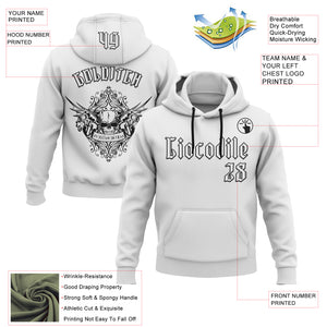 Custom White Black 3D Skull Gothic Postmortem Vintage Sports Pullover Sweatshirt Hoodie