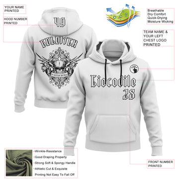 Custom White Black 3D Skull Gothic Postmortem Vintage Sports Pullover Sweatshirt Hoodie