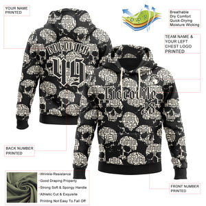Custom Black Cream 3D Skull Gothic Vintage Grunge Art Sports Pullover Sweatshirt Hoodie