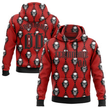 Load image into Gallery viewer, Custom Red Black 3D Skull Gothic Floral Pattern Diamond Grid Sports Pullover Sweatshirt Hoodie
