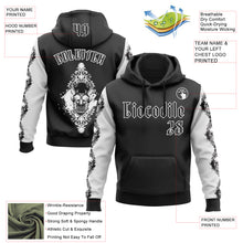 Load image into Gallery viewer, Custom Black White 3D Skull Gothic Floral Pattern Diamond Grid Sports Pullover Sweatshirt Hoodie
