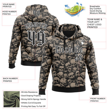 Custom Black White 3D Skull Gothic Vintage Grunge Art Sports Pullover Sweatshirt Hoodie