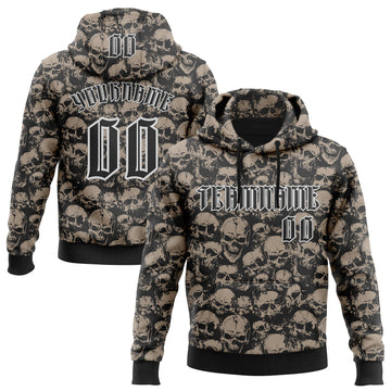 Custom Black White 3D Skull Gothic Vintage Grunge Art Sports Pullover Sweatshirt Hoodie