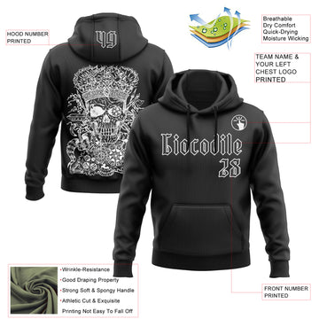 Custom Black White 3D Skull Gothic Emperor Vintage Grunge Art Sports Pullover Sweatshirt Hoodie