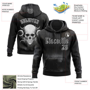 Custom Black White 3D Skull Gothic Vintage Grunge Art Sports Pullover Sweatshirt Hoodie