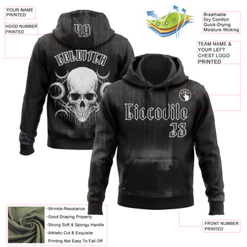 Custom Black White 3D Skull Gothic Vintage Grunge Art Sports Pullover Sweatshirt Hoodie