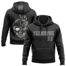 Load image into Gallery viewer, Custom Black White 3D Skull Gothic Floral Sports Pullover Sweatshirt Hoodie
