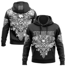 Load image into Gallery viewer, Custom Black White 3D Skull Gothic Floral Vintage Sports Pullover Sweatshirt Hoodie
