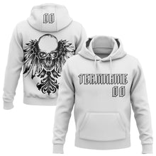 Load image into Gallery viewer, Custom White Black 3D Skull Gothic Heraldic Wing Vintage Sports Pullover Sweatshirt Hoodie
