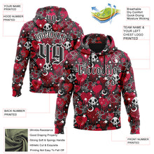 Load image into Gallery viewer, Custom Red Black-White 3D Skull Roses Gothic Splash Hearts Stars Sports Pullover Sweatshirt Hoodie
