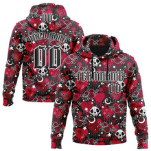Load image into Gallery viewer, Custom Red Black-White 3D Skull Roses Gothic Splash Hearts Stars Sports Pullover Sweatshirt Hoodie
