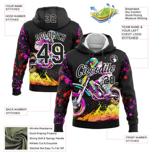 Custom Stitched Black White 3D Pattern Design Motorcycle Motocross Racing Sports Pullover Sweatshirt Hoodie