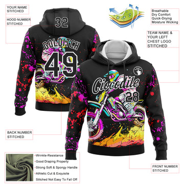 Custom Stitched Black White 3D Pattern Design Motorcycle Motocross Racing Sports Pullover Sweatshirt Hoodie