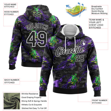 Custom Stitched Black White 3D Pattern Design Flame Motorcycle Motocross Racing Sports Pullover Sweatshirt Hoodie