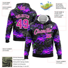 Load image into Gallery viewer, Custom Stitched Black Deep Pink-White 3D Pattern Design Flame Motorcycle Motocross Racing Sports Pullover Sweatshirt Hoodie
