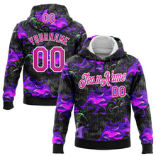 Load image into Gallery viewer, Custom Stitched Black Deep Pink-White 3D Pattern Design Flame Motorcycle Motocross Racing Sports Pullover Sweatshirt Hoodie
